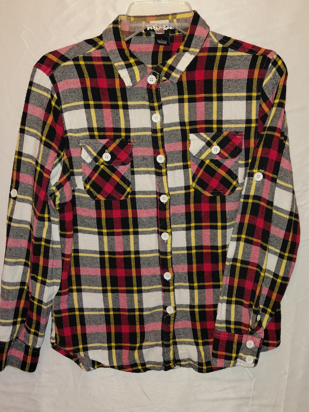 Planet Gold Men's Plaid Button-Down Shirt in Black, Red, White & Yellow #2528